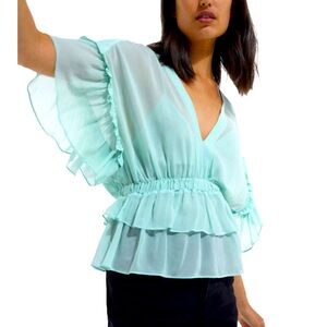 The Kooples NWT‎ Mint GreenRuffled Top w/built in Camisole size Smalll